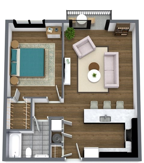 Floor plan for 1 bed, 1 bath, 695 sqft